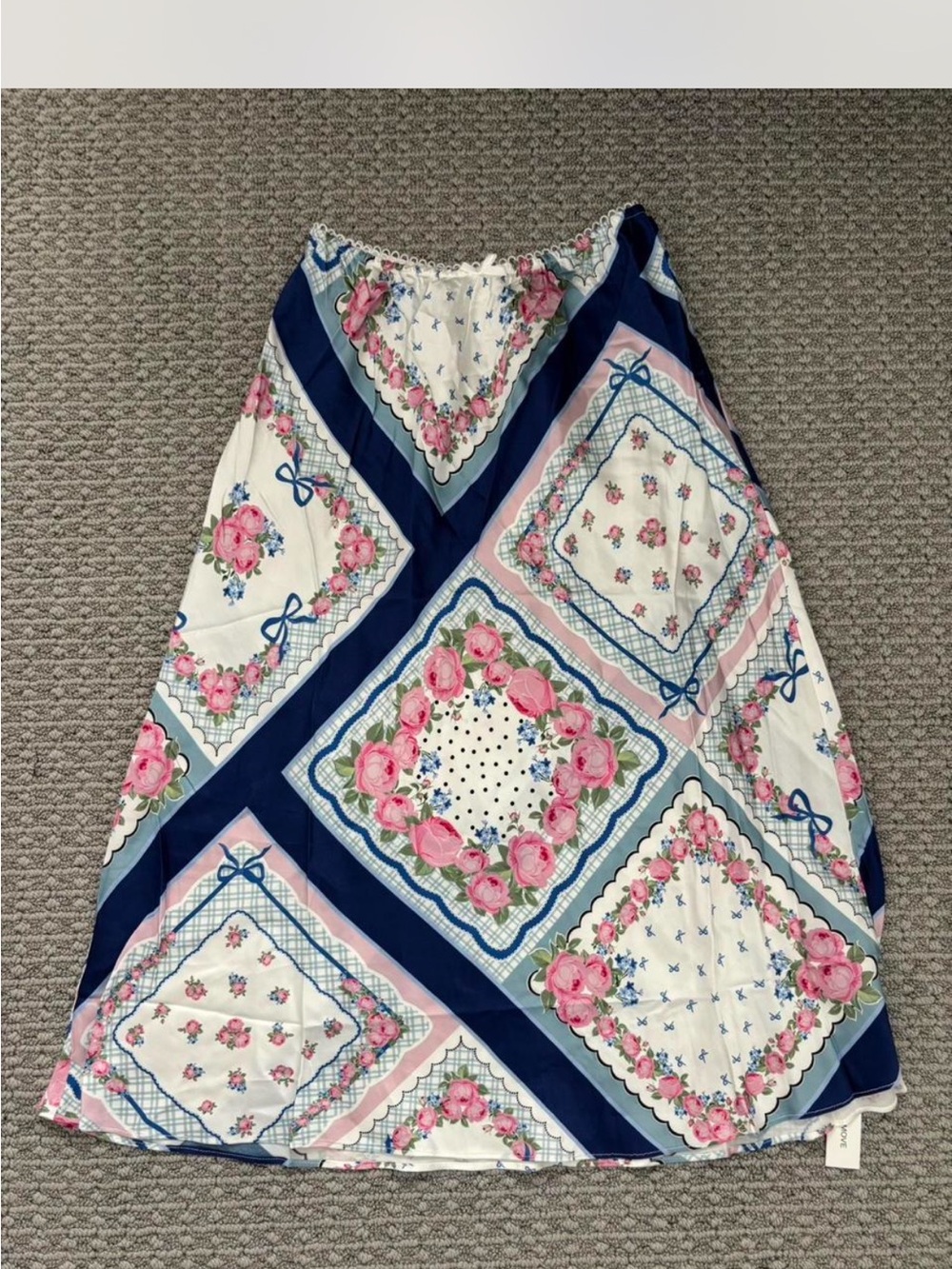 For Love & Lemons Navy, Pink & White Patchwork A-Line Skirt